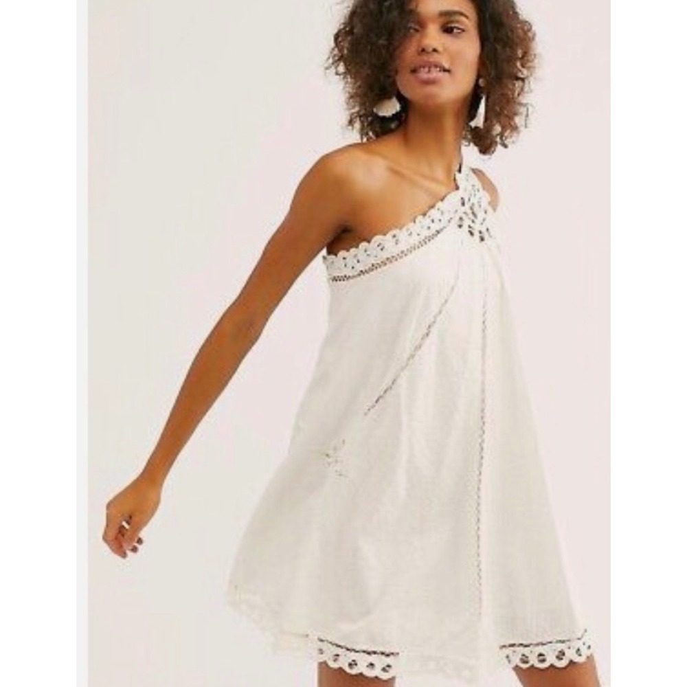 Free People Billie One Shoulder Mini Dress Womens Small Ivory Crochet Lace Boho